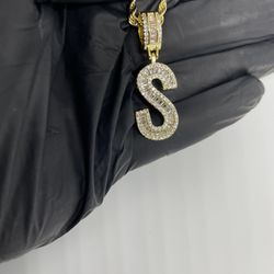 18k Gold Pendant Necklace Initial Letter S Name Necklace 