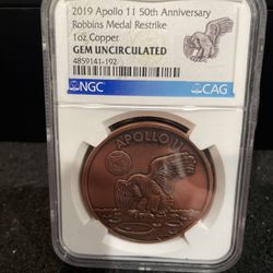 2019 Gem Uncirculated Apollo 11 50th Anniversary Copper Robbins Medal C-3