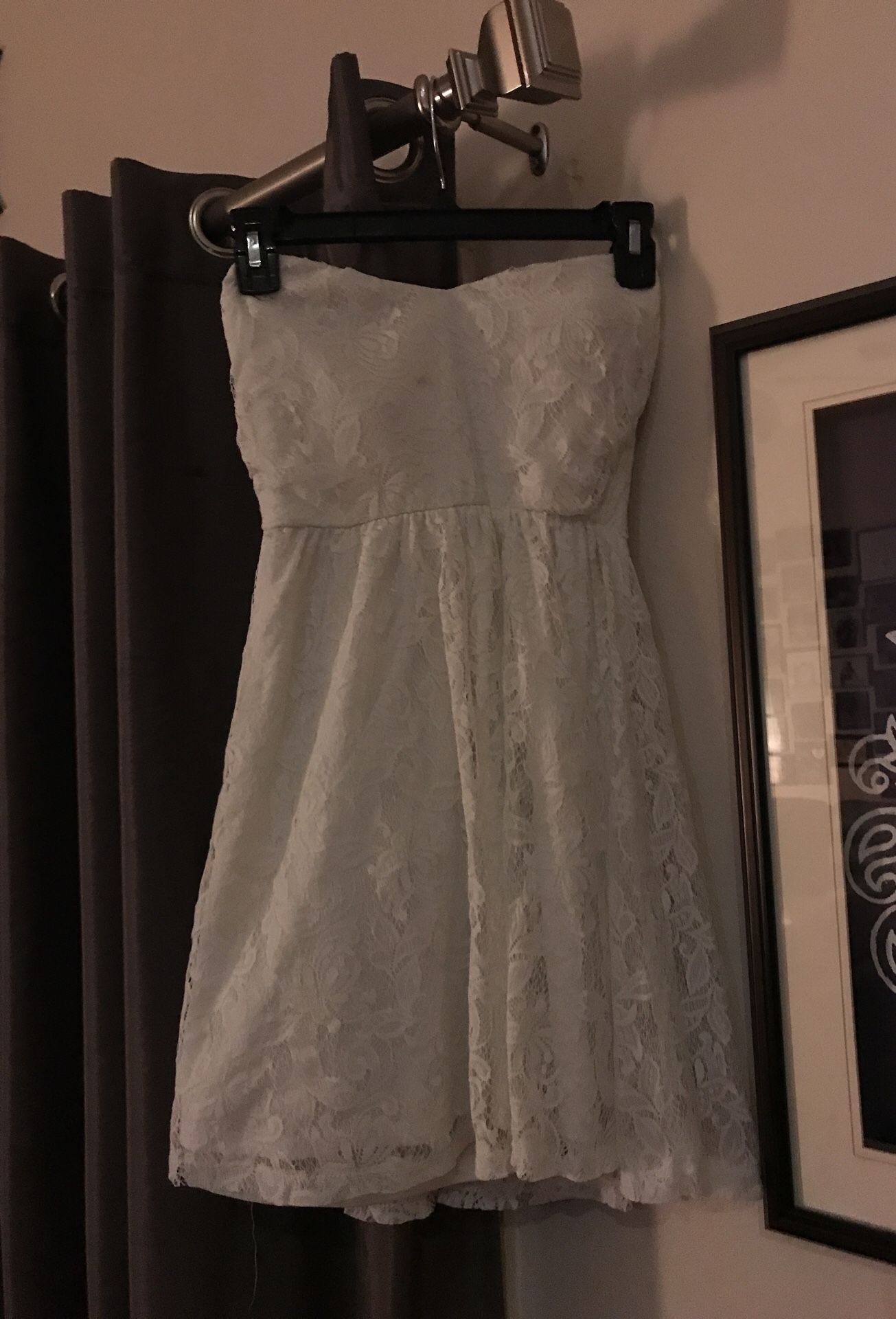 Strapless white lace dress size small