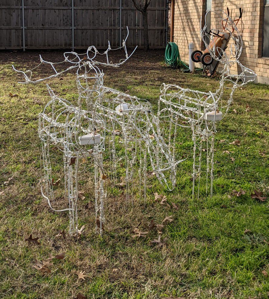 3 Christmas Reindeer Lighted Animated Reindeer Yard Stakes