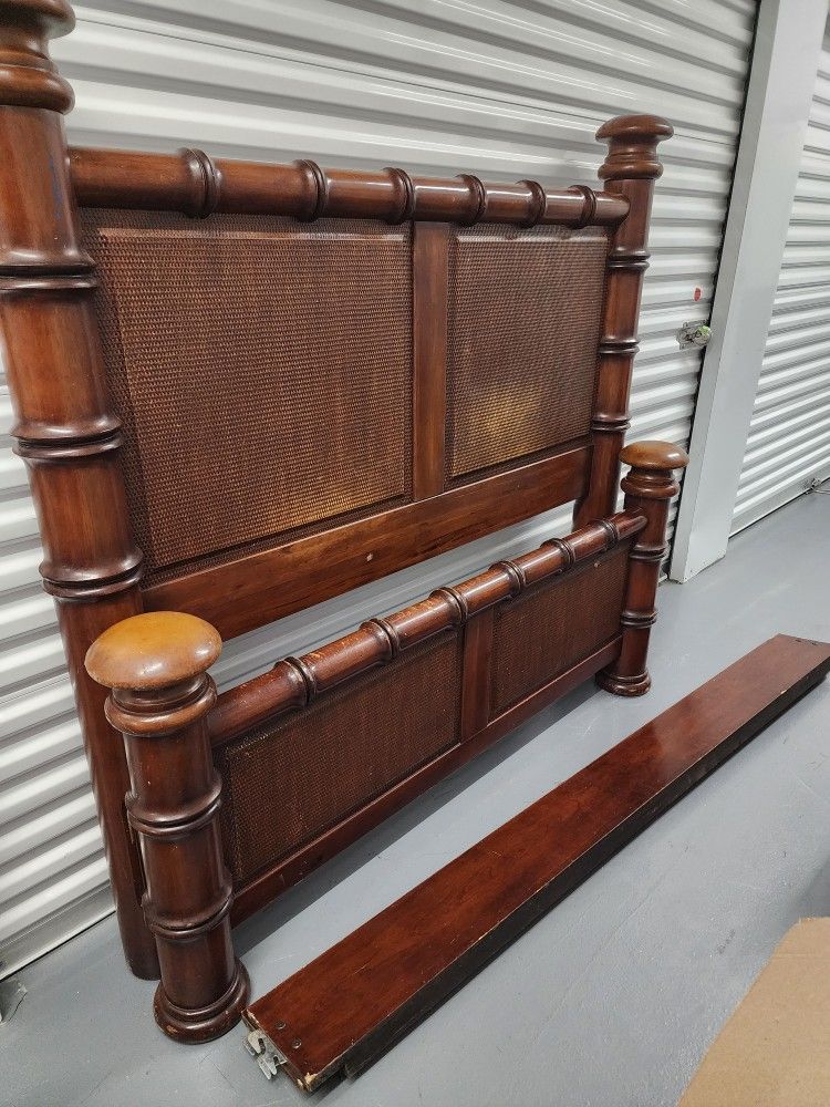Solid Wood Bamboo-Style Queen Bed Frame (Headboard, Footboard, Side Rails)