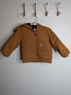 Carhartt Toddler Hooded Duck Canvas Jacket Brown Quilted Lined 18M