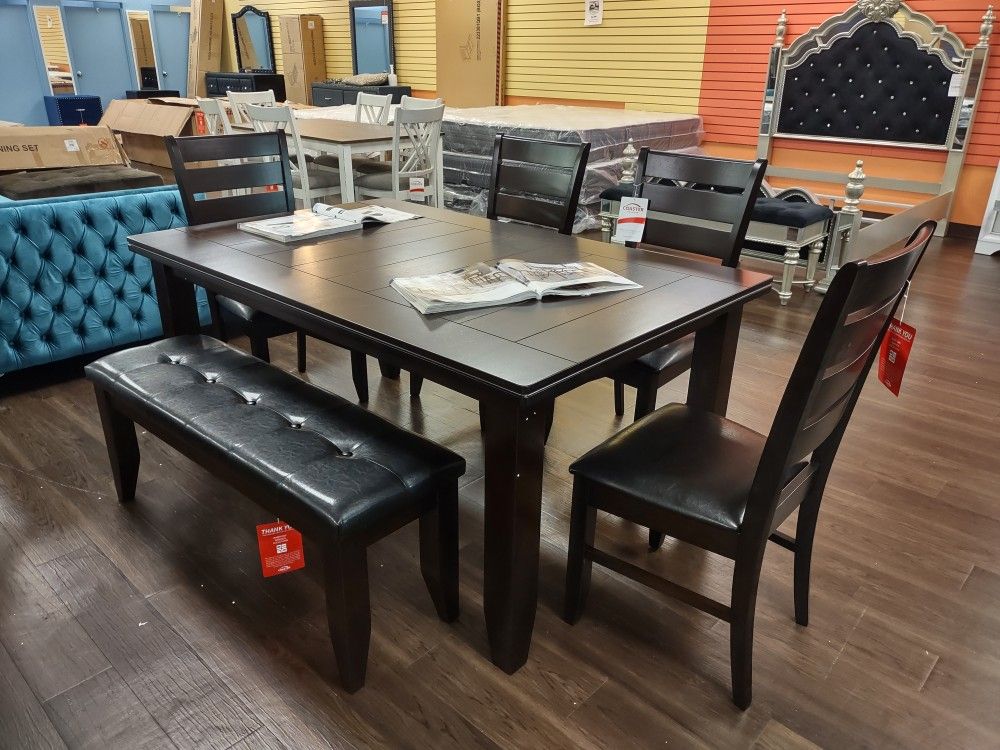 New Dining Set With Table Bench And Four Chairs
