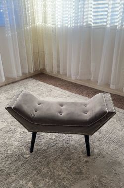 Tufted Grey Velvet Bench - Like New