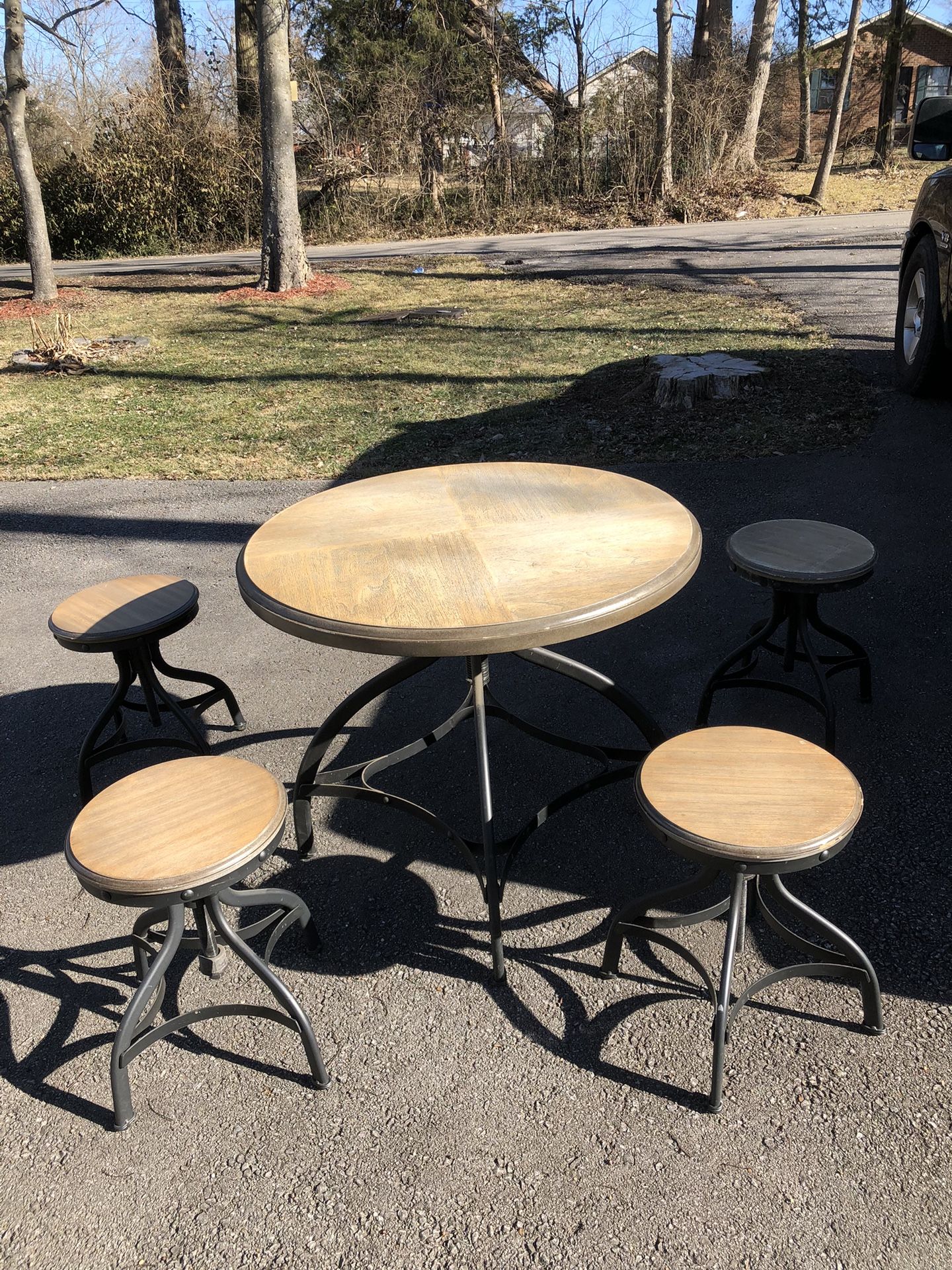 Wood Table 4 Stool Chairs