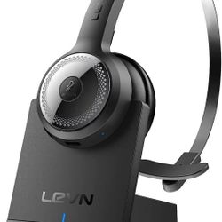 LEVN Bluetooth 5.0 Headset, Wireless Headset with Microphone (AI Noise Cancelling), 35Hrs Bluetooth Headphones with USB Dongle for PC, Suitable for Re