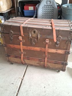 Antique Steamer Trunk with Leather Straps