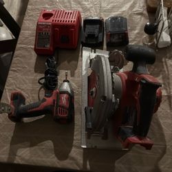 M18 Skill Saw, Impact  Gun , Charger, 2 Battery