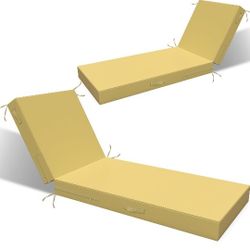 L'AGRATY Outdoor Chaise Lounge Chair Cushions 72x21x3 Khaki 2-Pack SET NEW