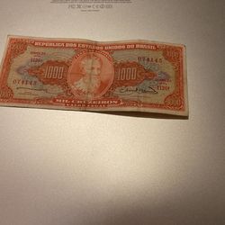 Banknote Paper Money 1000 Cruzeiros Brazil C105 Serie 315 N060800