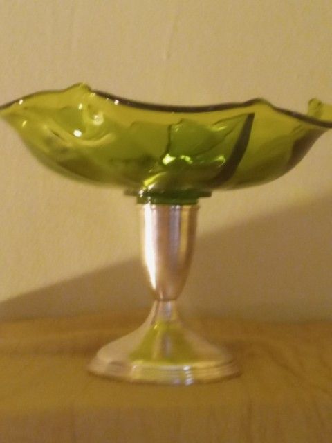 Glass Serving Dish. Divided. With Sterling Silver Pedestal.
