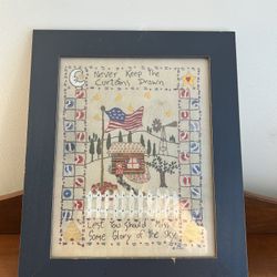 Wooden Framed Sampler Print Patriotic American 17.5” x 14.5” 