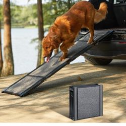 Upgraded Dog Ramp for Car 71'' X-Long & 19.7" Wider Folding Dog Ramps for Large Dogs with Non-Slip Rug Surface Portable Doggy Ramps for SUV Car & Truc