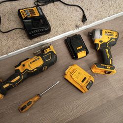 DeWalt multi tool and impact drive with 2 batteries and charger