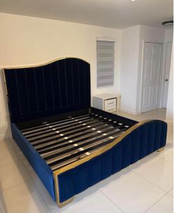 King bed frame blue velvet