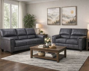 NEW EXPEDITION, DARK GRAY, TWO-PIECE SOFA AND LOVESEAT SET WITH FREE DELIVERY PAY UPON ARRIVAL