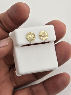 10k Real Gold Round Nugget Stud Earring