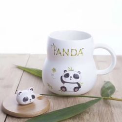 Panda Ceramic Mug With Lid & Spoon