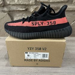 New Adidas Yeezy Boost 350 V2 Core Black Red Size 9.5 Men