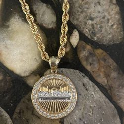 10K Hollow Rope Chain with last supper pendant embedded with lab diamonds