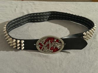 SLAYER Band Belt Buckle and  Cone Studded Leather Belt (New)