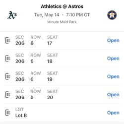 (priced To Sell)4 Tickets For Tonight’s Astro Game /w Paid Parking 