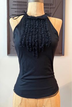 Hale Bob Y2K vintage black mesh ruffle halter top XS