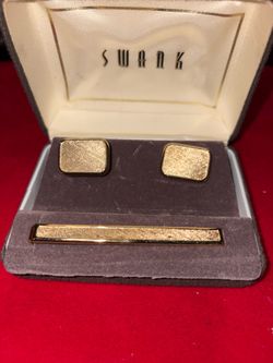 Swank Gold-Tone Cufflinks and Tie Bar Set