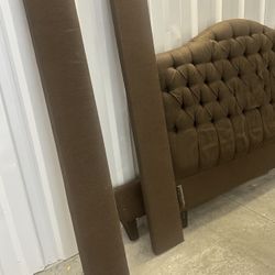 Queen Size Brown Upholstered Bed Frame + Tufted Headboard
