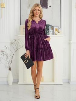 Women's 2026 Pocket Semi Formal Cocktail Mini Velvet Dress $30