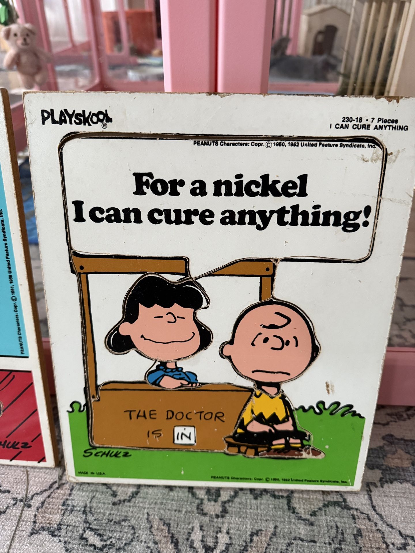 Vintage 1950’s Playskool Snoopy & Charlie Brown Be A Friend Wood Frame Puzzle for Toddler 7 Pieces