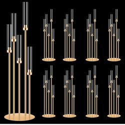 New 35in 2 Set Gold Candelabra Candle Centerpieces for Tables Candlesticks Holder Wedding Centerpieces Table Decorations Acrylic lampshade Fit 0.9" LE