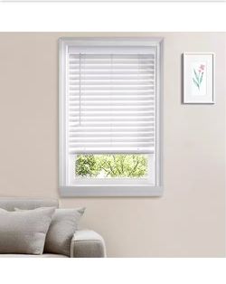 White Cordless Faux Wood Blinds for Windows with 2 in. Slats - 30.5 in. W x 84 in. L (Actual Size 30 in. W x 84 in. L)