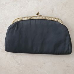 Vintage Black  Purse With Rhinestones  1 Stone Missing 