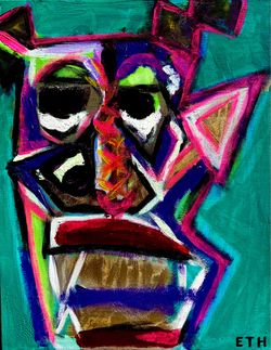 Original Abstract Face Acrylic Painting – Signed ETH