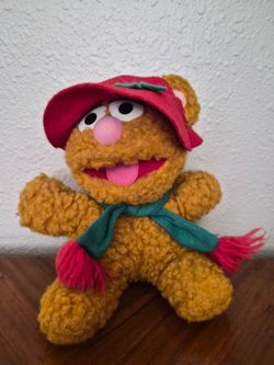 Babie Fozzie Bear Plush 1987 Muppets Character Red Hat Green Scarf 7 Inch