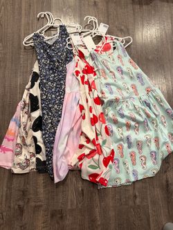 H&M Kids Sleeveless Cotton Dresses - Mixed Prints (Blue, Red, Mint)