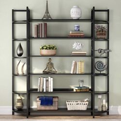 (NEW) Tribesigns Triple Wide 6-Shelf Bookshelves , 6-Tier Large Etagere Bookcase Bookshelves Storage and Double Wide Bookshelf Display Shelves with St