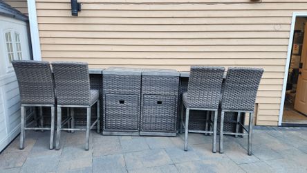 Sunvilla 8 piece modular outdoor patio bar set with 2 fire towers