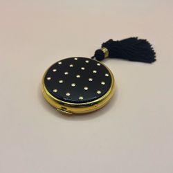 Lancome Le Flirt Black Enamel Polka Dot Matte Powder Compact With Tassel 