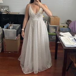 Bridal or Prom Dress, White-sparkle, A-line, SZ 16