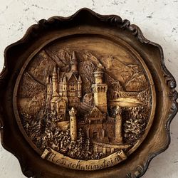 Vintage Germany 3D Carved Wood Plate