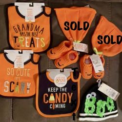 Halloween Baby Bibs, Booties & Beanie