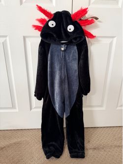 Kids Black Axolotl Plush One-Piece Pajamas / Costume Sz 6/7