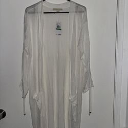 MICHAEL KORS Women's Long Lightweight White Cardigan Sweater Size L