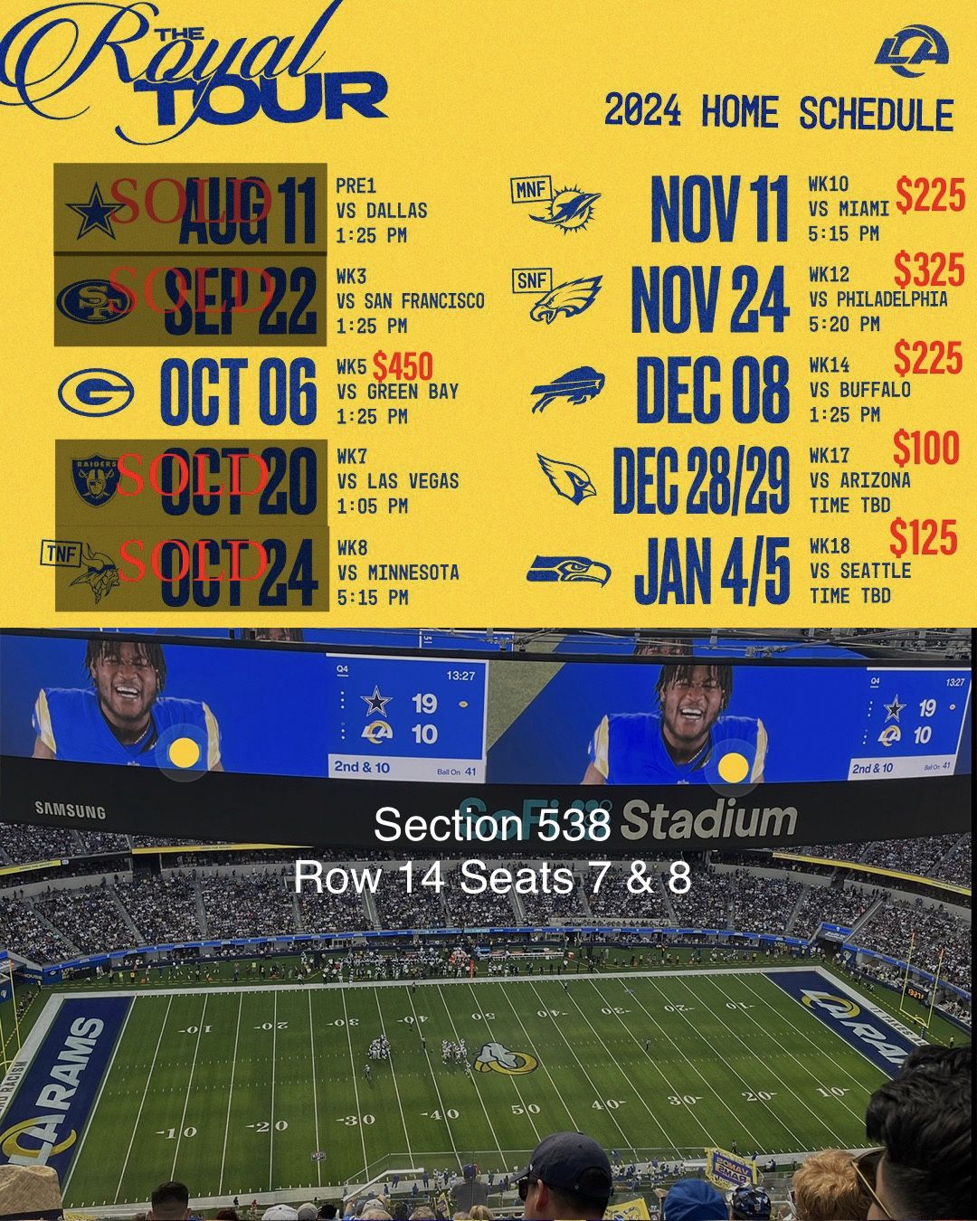 2 Tickets Rams Home Games