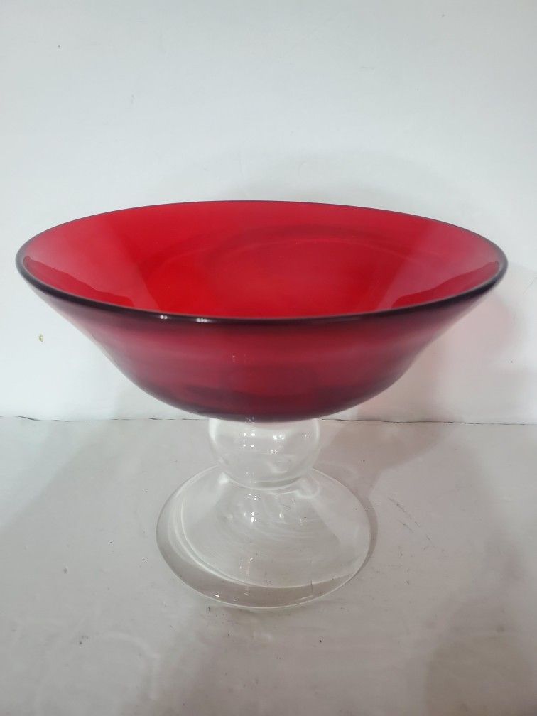 Ruby Red Large Decorative Bowl On Pedestal 