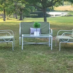 PIECE IRON PATIO SET WITH CUSHIONS 