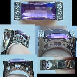 Amethyst emerald cut unique new ring.   If you love amethyst hearts stars and moons this is perfect to add to your jewelry collection. It’s platinum p