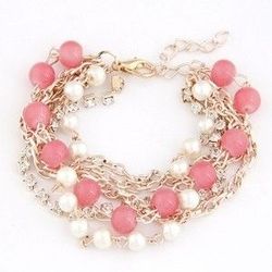 Rhinestone Pearl Multi-layer Pink Bracelet